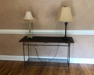 End Table Wrought Iron and Wood 48" T X 18" W X 30"