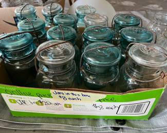 Blue and clear vintage Ball canning jars