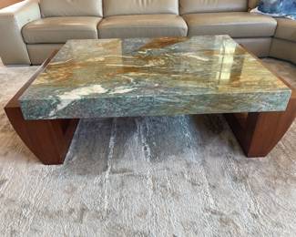 Custom Sebian rosewood coffee table w/ thick exotic blue stone Slab