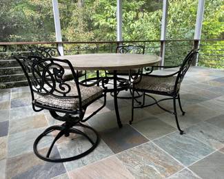 G3 - $850. Furnitureland South Set. 2 chairs rock and 2 are stationary. Table is 56" wide x 29" tall. Please have 2 strong people to help move the table. 