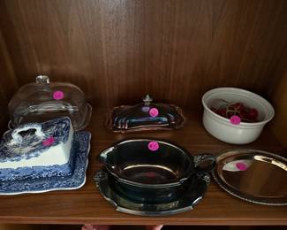 G69 - $15 Blue & White butter dish, silver plate $1 - $3