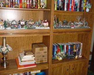 tall bookcases are  FULL  there are several shelves of the Christmas decor 