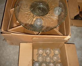 large heavy punch bowl set 