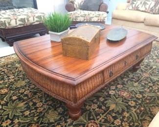 Thomasville end table with rattan trim