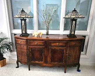 Console table with Mission Style lamps