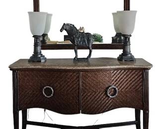 Tommy Bahama rattan sideboard with matching mirror