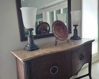 Rattan (Tommy Bahama) buffet with marble top. Matches Table and chairs