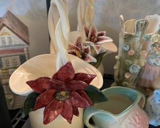 Applied flower ceramic basket vase