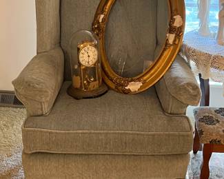 upholstered club chair - anniversary clock - concave glass frame