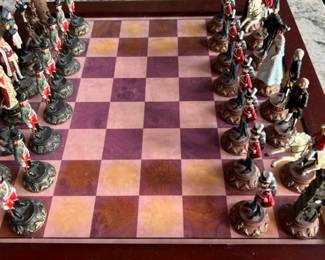 Chess set with pewter, hand-painted pieces
