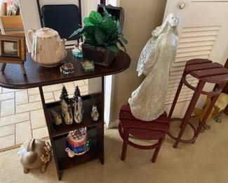 Antique Oak Side Table, Wooden Planter Stands, and lots of decoratives