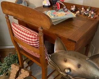 Antique Oak Childs School Desk and Chair