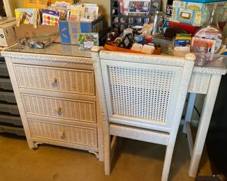 White Wicker Desk and Chair