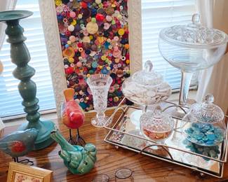 Button Collage, Crystal bowls and decoratives