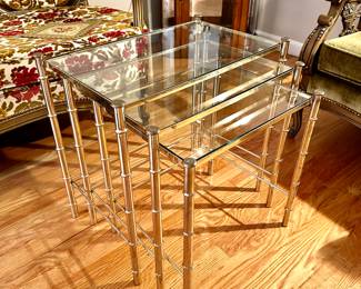 Vintage Brass and Glass Bamboo Nesting Tables