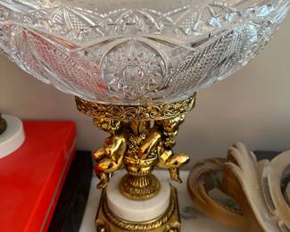 Hollywood Regency Chrystal Bowl with Cherubs