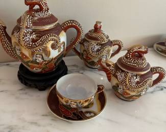 15 Piece Set Pre Occupird Japan Satsuma Moriage Dragonware