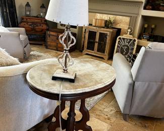 Marble side table, lamp