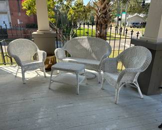 4 piece white wicker set
