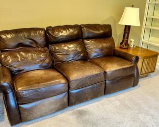 Leather motorized reclining couch