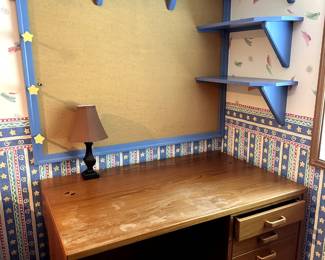 Wood desk & bookshelves
