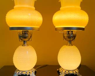 $90 Pair of cream hobnails lamps 19x9