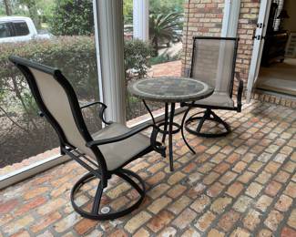 $240 Slate bistro table 30"D with 2 chairs