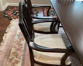 $800 Saloom New England Square table 60"square 
$495 Set of 6 chairs + 2 arms  mahogany Hepplewhite style 
