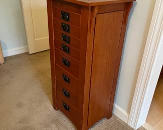 $90 Mission style jewelry chest 