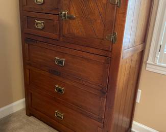 $275 Wood 5 drawers tall chest with one cabinet 
36 1/2x 48Tx18
Buy ALL 5 pieces for $995
Young Hinkle solid knotty pine rustic Americana