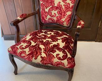 $150 French style armchair hot pink velvet crewl upholstery
