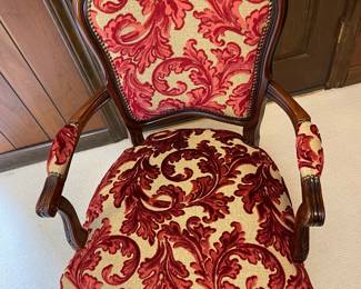 $150 French style armchair hot pink velvet crewl upholstery
