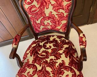 $150 French style armchair hot pink velvet crewl upholstery
