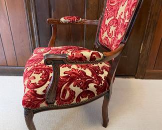 $150 French style armchair hot pink velvet crewl upholstery
