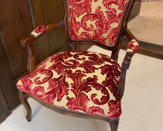 $150 French style armchair hot pink velvet crewl upholstery
