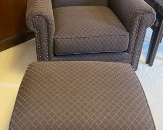 $240 Rowe furniture Brown & Ecru club chair & ottoman 
