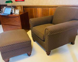$240 Rowe furniture Brown & Ecru club chair & ottoman 
