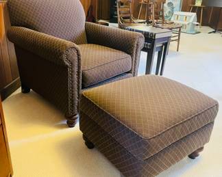 $240 Rowe furniture Brown & Ecru club chair & ottoman 
