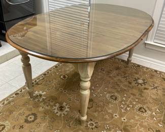 $295 Dining table 44Wx70L wood top & cream legs
