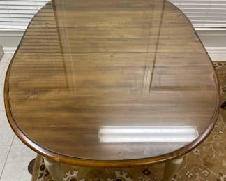 $295 Dining table 44Wx70L wood top & cream legs