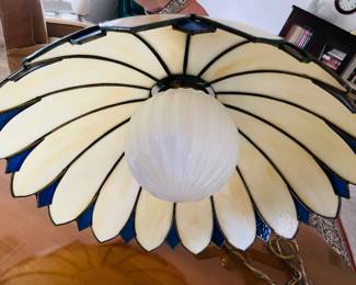 $125 Stain glass scalloped chandelier blue/ecru