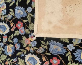 $200 Petit Hook wool pile rug floral on black 6x8 approx