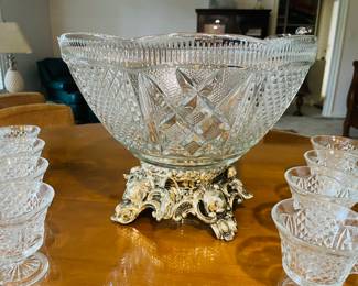 $120 Punch bowl on metal stand with cups 