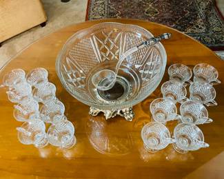 $120 Punch bowl on metal stand with cups 
