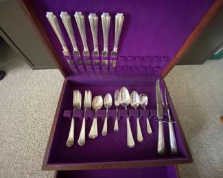 $550 Fairfax Sterling silver monogram.  43 pieces for 1174 gr or 37.74 Troy ounces. 