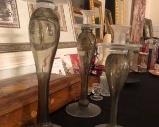 Hand blown ( Poland ) candle stick set 