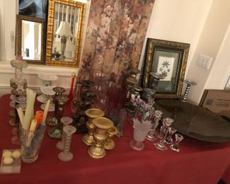Amberina glass vase/ Crystal candle sticks 
Lots of nice candle sticks 