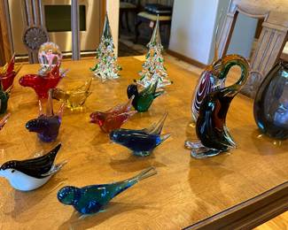 Murano glass bird collection and other Murano glass