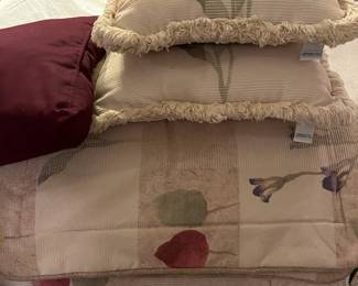 king bedspread, shams, decorative pillows 