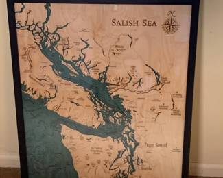 3-D Wood Map of Puget Sound - Salish Sea - Bella Maps